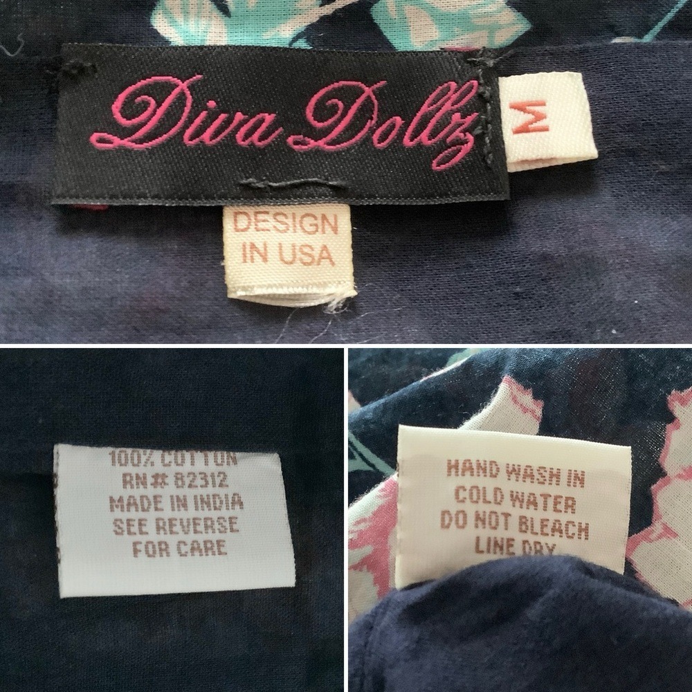 DIVA DOLLZ Fit & Flare Floral Cotton Dress M Retro Pinup Cottagecore Boho Navy - Picture 8 of 14